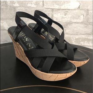 Italian Shoemakers Womens Black Strap Wedge Sandal